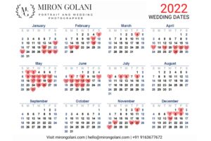 Auspicious Marriage Dates in 2022 - Wedding Dates in 2022 - Miron Golani's Photography
